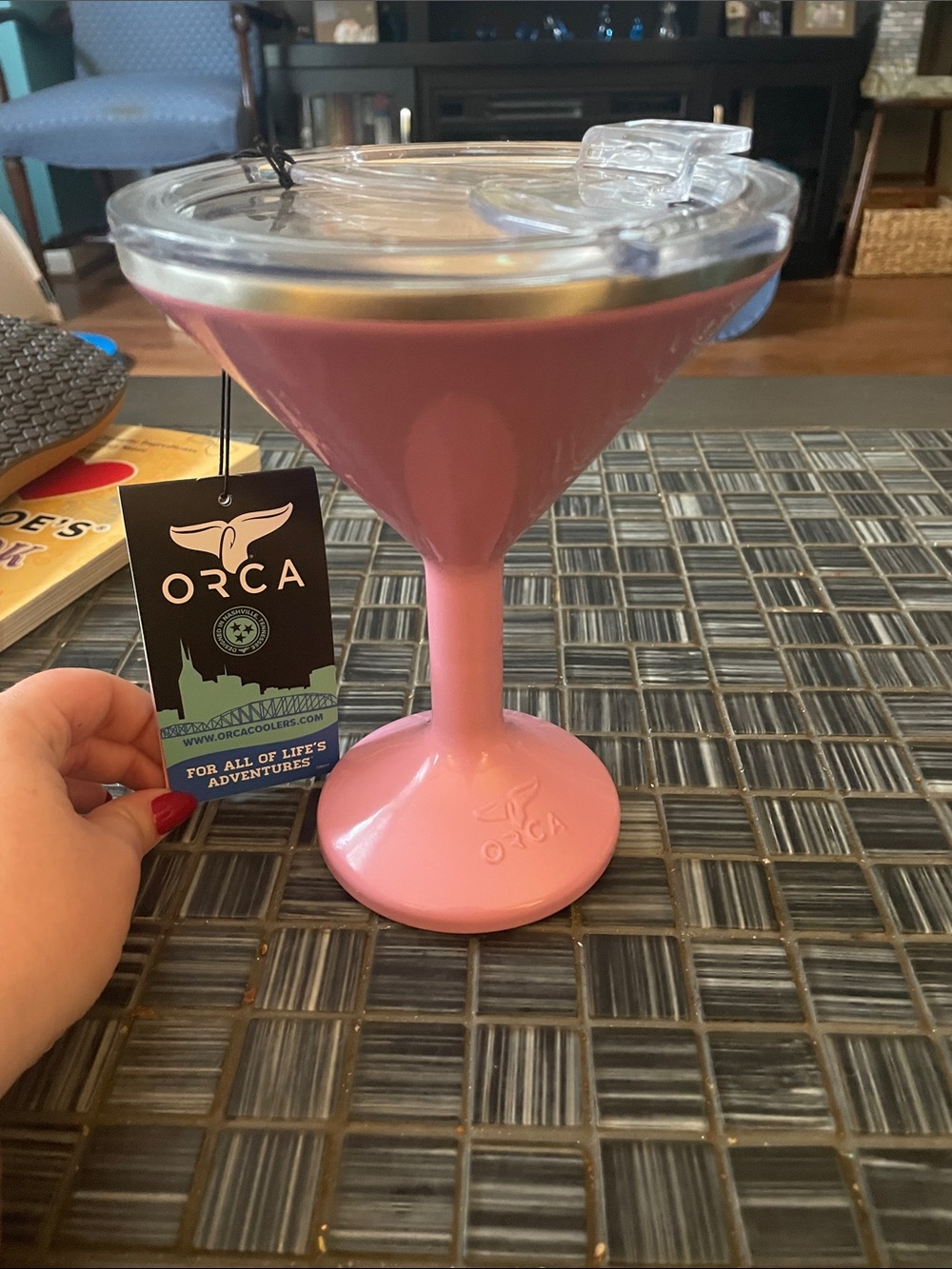 New with tag!! Pink Insulated Martini Tumbler with plastic Lid